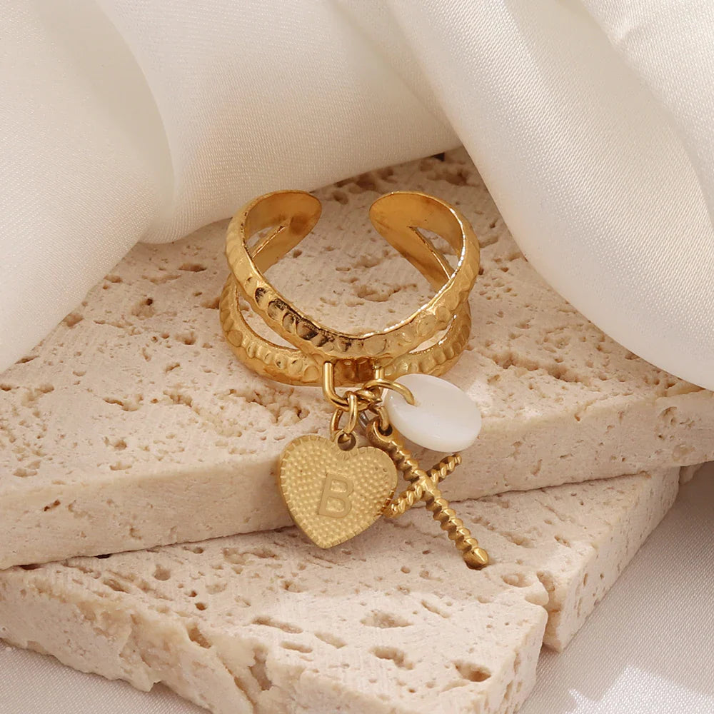 Skanto | Delikat Kors & Hjerte Initial Ring
