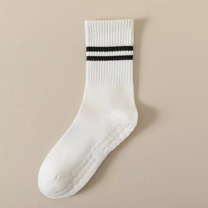 Skanto | Unisex Mid-Calf Stripete Yogasokker - Rutsje-frie, Svettsugende, Luktkontroll