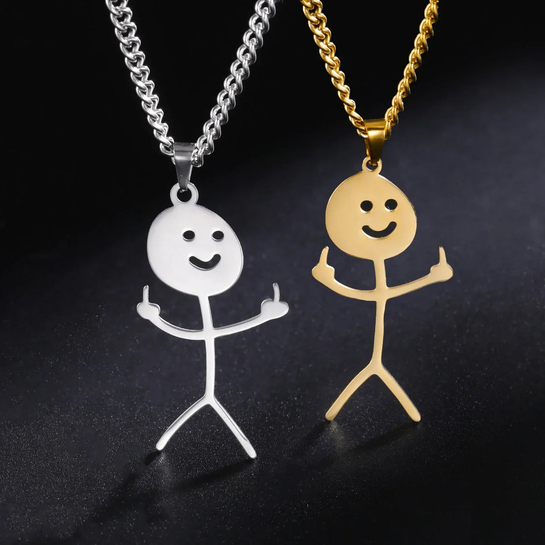 Skanto | Søt Punk Morsom Finger Viftende Stickman Halskjede