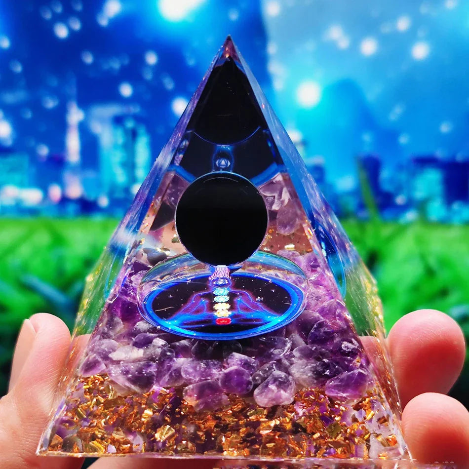 Skanto | Orgonitt-pyramide helbredelse krystaller energigenerator med ametyst pendel - Reiki chakra meditasjonsverktøy og romdekor