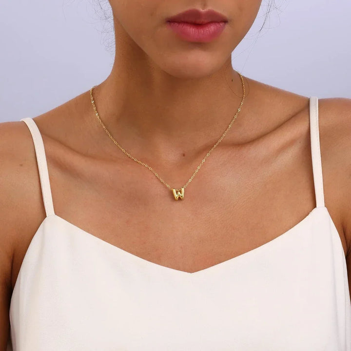 Skanto | Dainty Bubble Letter Initial Necklace