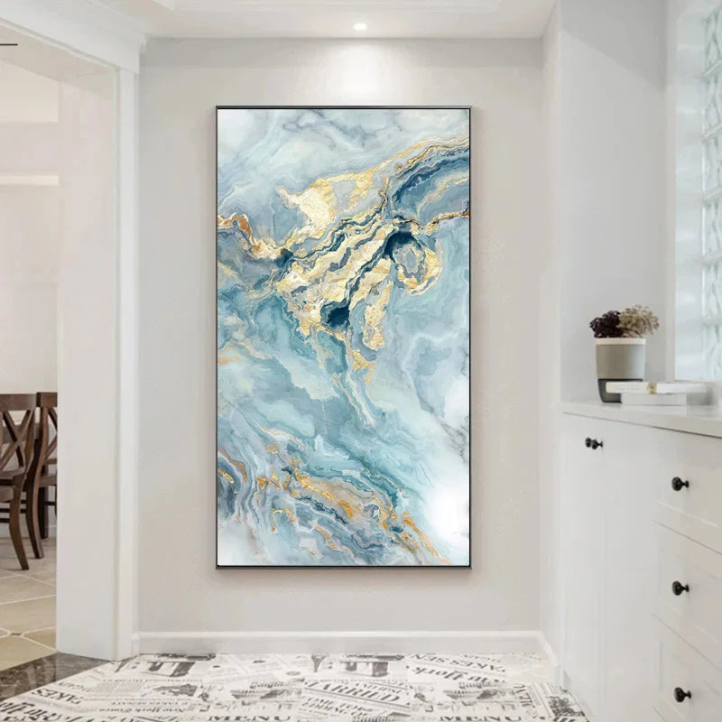 Blue Golden Liquid Marble Essence Wall Art Fine Art Canvas Prints Pictures For Modern Apartment Luxury Living Room Art Decor | Skanto
