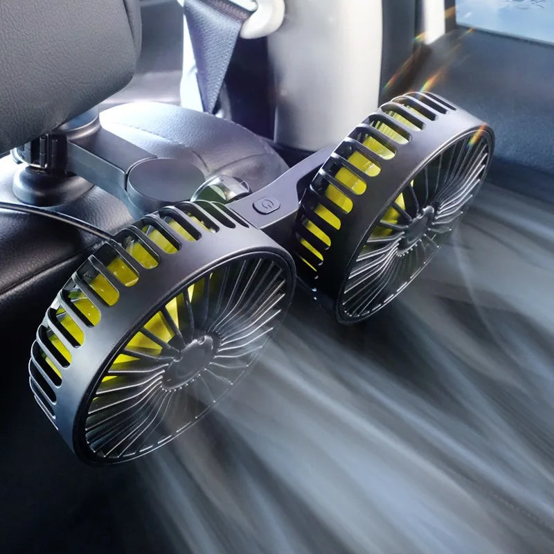 Norvo | Auto Kjølevifte AIRCURA DUO | 3 Hastigheter | USB Lading | 360° Rotérbar | For Baksetet & Hodehvileren