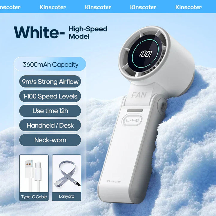 CoolityGo Håndholdt Vifte med Is-Kjøling Teknologi | 100 Fartnivåer | 3600mAh Batteri | Sammenleggbar & Ultralett | Skanto