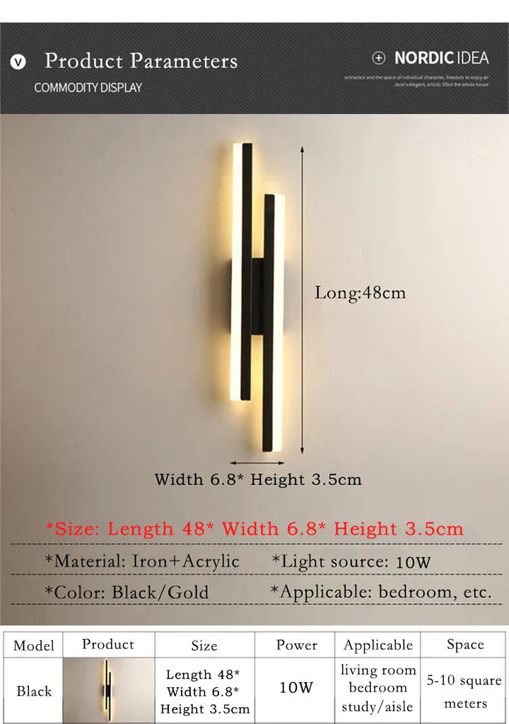 Skanto | Moderne LED Vegglampe: Svart/Gull Akryl Romdekorasjonslys