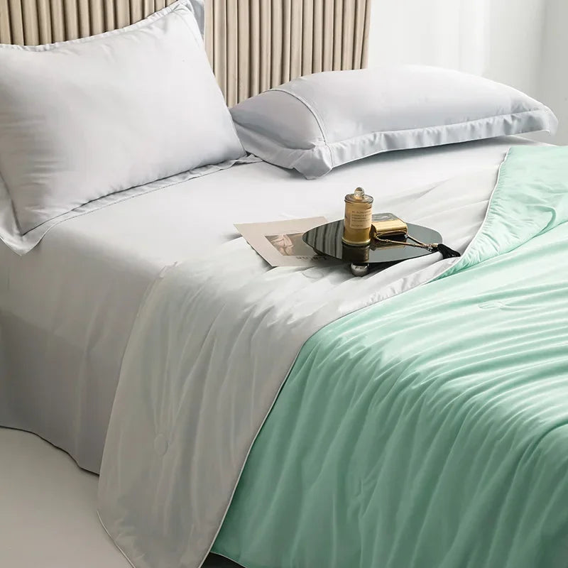 Air Condition Sommer Komforter — Ren Farge Is Silke Kjøleteppe, Lett & Glatt Twin/King Størrelse Quilt | Skanto