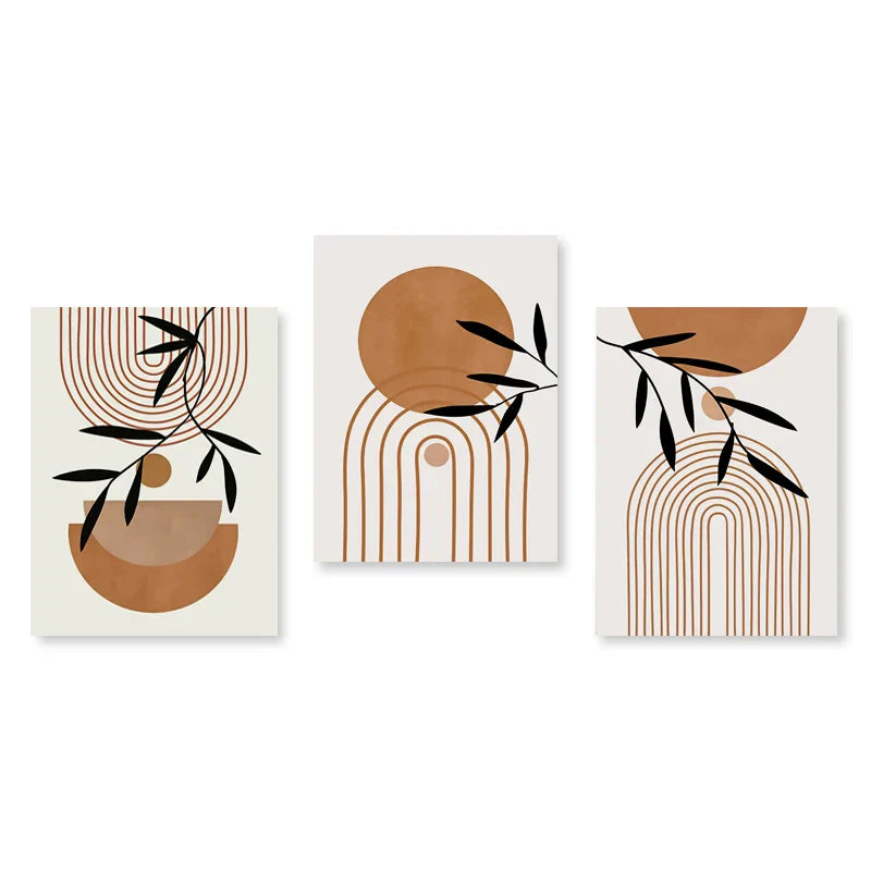 Set of 3 Modern Abstract Bohemian Minimalist Geometric Wall Art Fine Art Canvas Prints Posters Pictures For Living Room Decor | Skanto