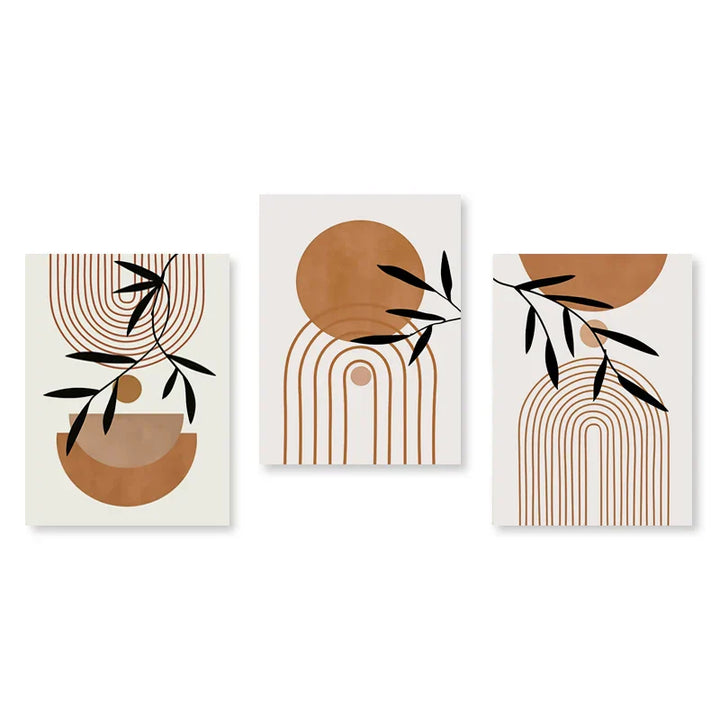 Set of 3 Modern Abstract Bohemian Minimalist Geometric Wall Art Fine Art Canvas Prints Posters Pictures For Living Room Decor | Skanto