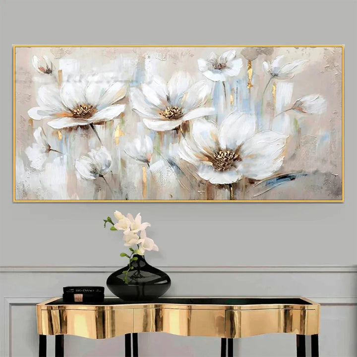 Large White Flower Abstract Wall Art Fine Art Canvas Prints Modern Botanical Pictures For Living Room Hotel Room Bedroom Art Decor | Skanto