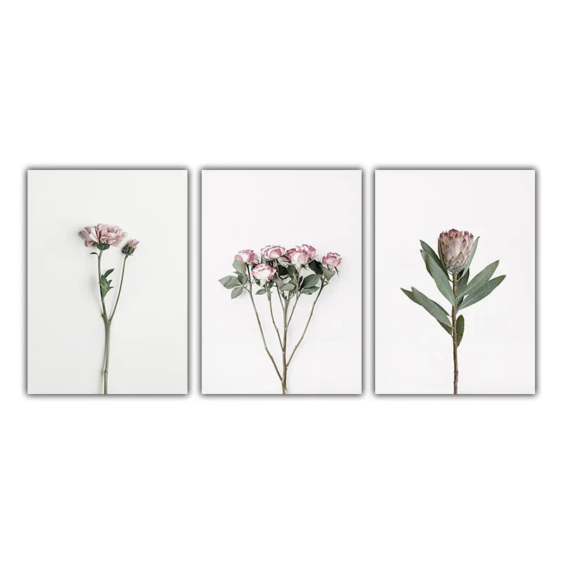 Minimalist Pink Floral Botanical Wall Art Fine Art Canvas Prints Posters Elegant Pictures For Nordic Living Room Dining Room Bedroom Art Decor | Skanto