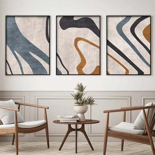 Flowing Lines Blue Beige Abstract Wall Art Fine Art Canvas Prints Pictures For Modern Living Room Dining Room Bedroom Art Decor | Skanto