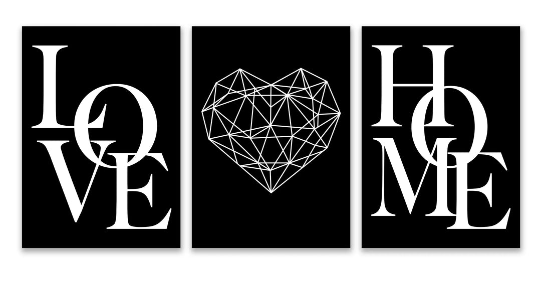 Set of 3Pcs Geometric Love Heart Wall Art Fine Art Canvas Prints Black White Minimalist Posters Pictures For Living Room Bedroom Art Decor | Skanto