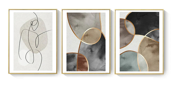 Skanto Scandinavian Minimalist Geometric Dark Neutral Colors Wall Art Fine Art Canvas Prints Modern Abstract Pictures for Living Room Home Decor | Skanto