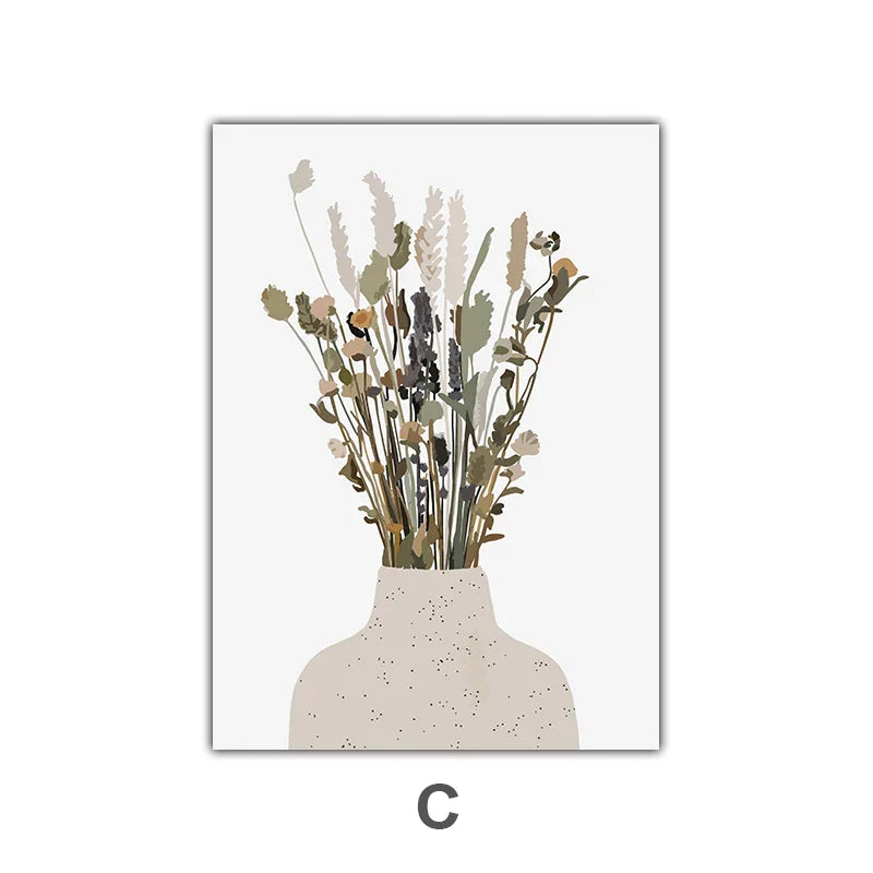 Minimalist Watercolor Cactus Potted Plant Green Leaves Wall Art Fine Art Canvas Prints Pictures for Dining Room Living Room Art Decor | Skanto