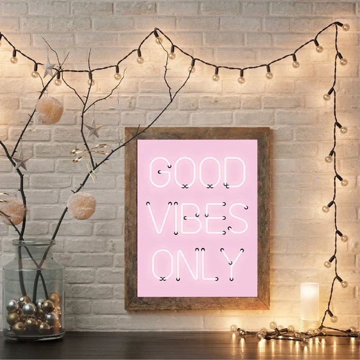 Good Vibes Only Neon Pink Poster Wall Art Fine Art Canvas Prints Positivity Picture For Living Room Girls Bedroom Lounge Art Decor | Skanto
