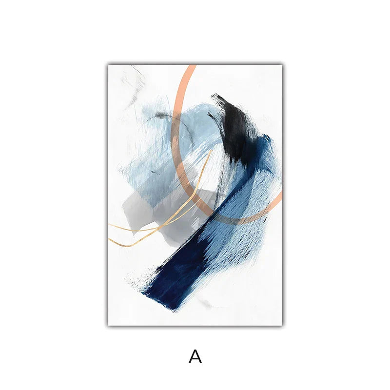 Modern Abstract Thick Stroke Wall Art Fine Art Canvas Print Blue Beige With Hints of Orange Gold Nordic Pictures for Living Room Decor | Skanto