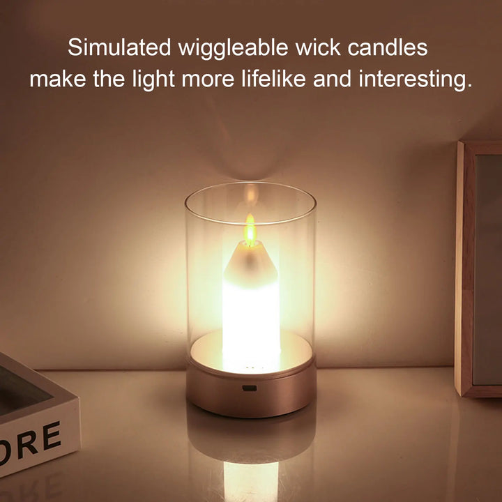 Skanto | AuraFlame LED Lys | Gesterkontroll & Trinnløs Dimming | USB Ladbar | Varmt Lys 2400K | 8,5 × 8,5 × 13 cm