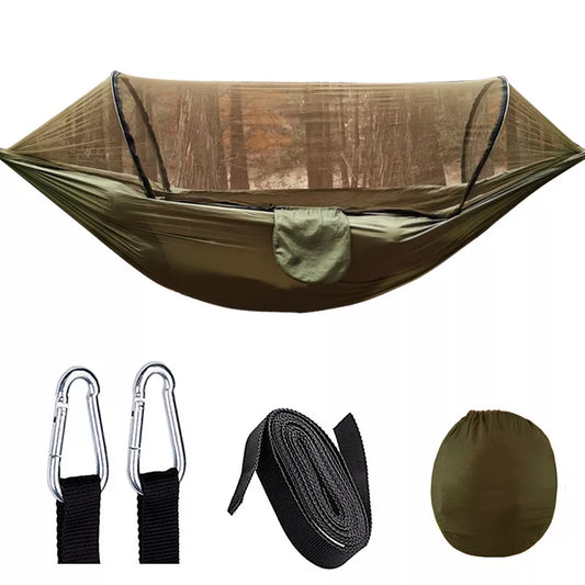 Norvo | Automatisk hurtigåpningsmyggnett-hengekøye: Utendørs camping-sving med anti-kipp nylon skrivebordstol - 260x140cm