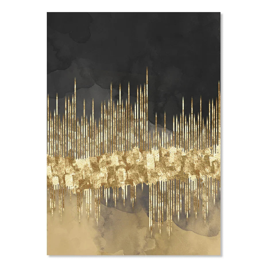 Abstract Golden Cityscape on Black Watercolor Canvas Print Wall Art Light Luxury Pictures for Living Room Bedroom Home Office Decor | Skanto