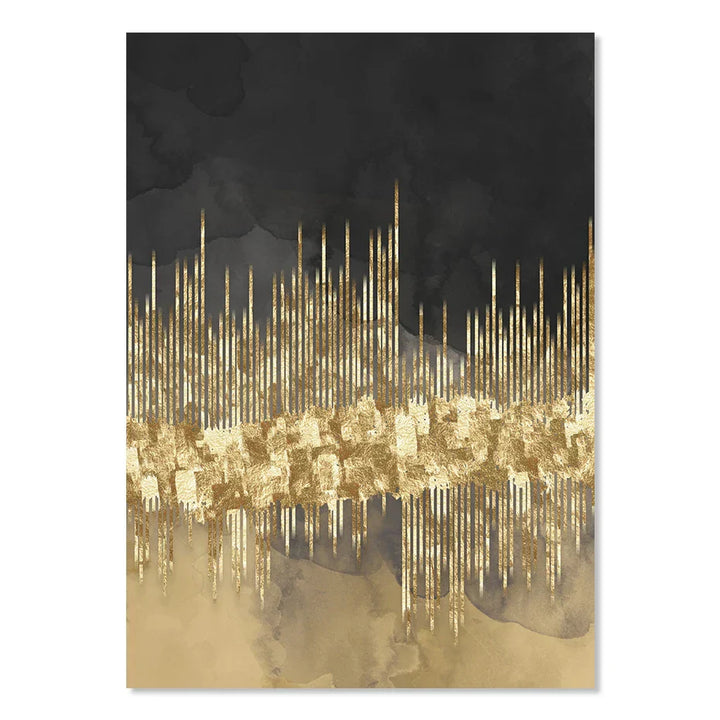 Abstract Golden Cityscape on Black Watercolor Canvas Print Wall Art Light Luxury Pictures for Living Room Bedroom Home Office Decor | Skanto