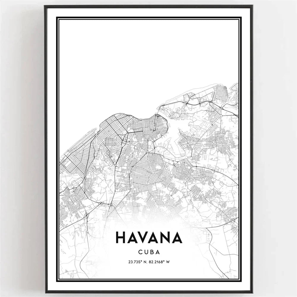 Cuba Havana Black & White Travel Poster Wall Art Fine Art Canvas Print Pictures For Living Room Dining Room | Skanto