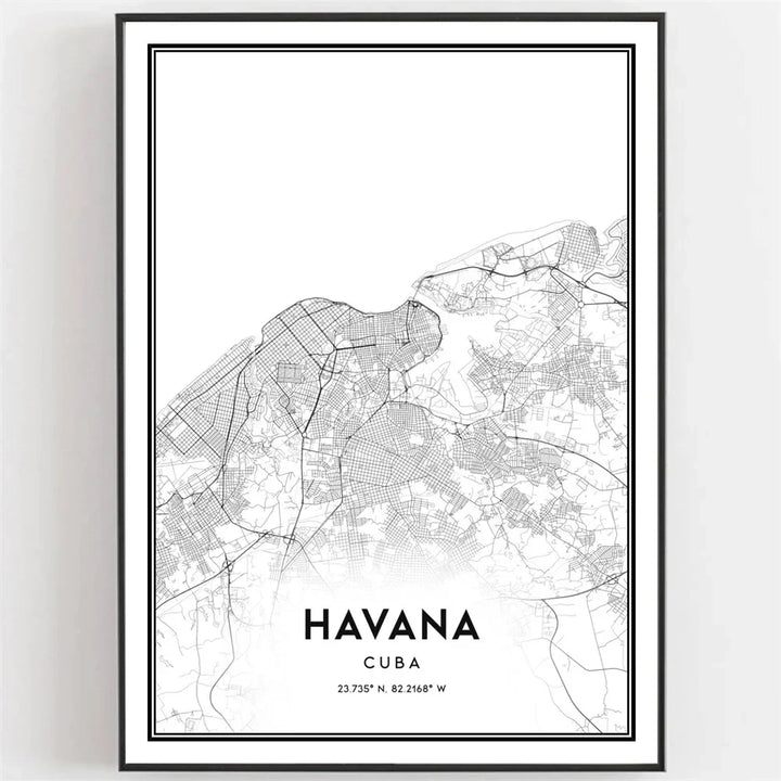 Cuba Havana Black & White Travel Poster Wall Art Fine Art Canvas Print Pictures For Living Room Dining Room | Skanto