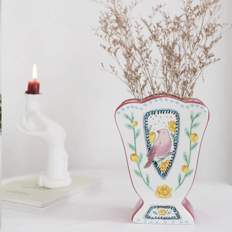 Vintage Illustrasjon Keramikk Vase | Skanto