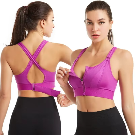 Skanto | Justerbar Zip-Front Sports-BH med undertråd støtte og push-up design