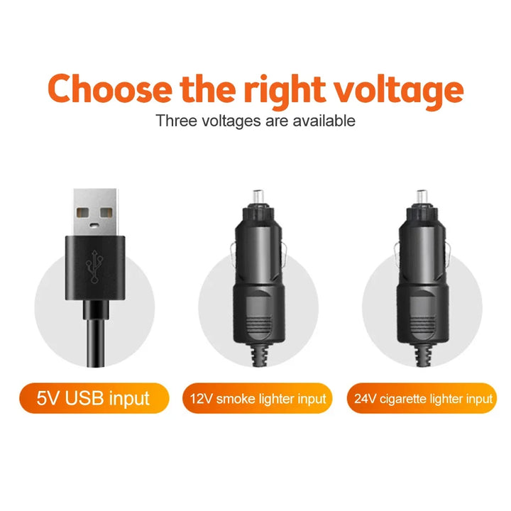 360° Justerbar Bilvifte - 3-Hodet Automotiv Elektrisk Vifte - USB/12V/24V - 2 Hastigheter - Stille Kjøling for Hjem, Skrivebord, Kontor & Bil | Skanto