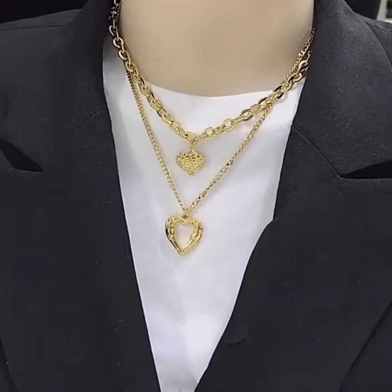 Skanto | Chic Double-Layer Heart & Cuban Link Chain Choker Necklace