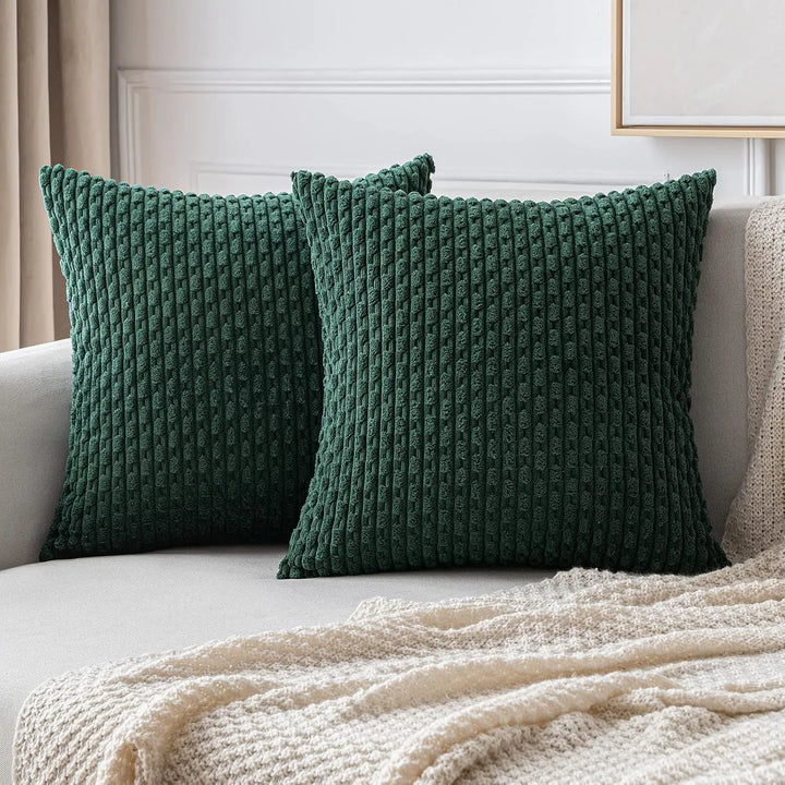 Skanto | Myk Ribbete Fløyels Pyntepute med Striper i Boho Stil for Sofa og Seng