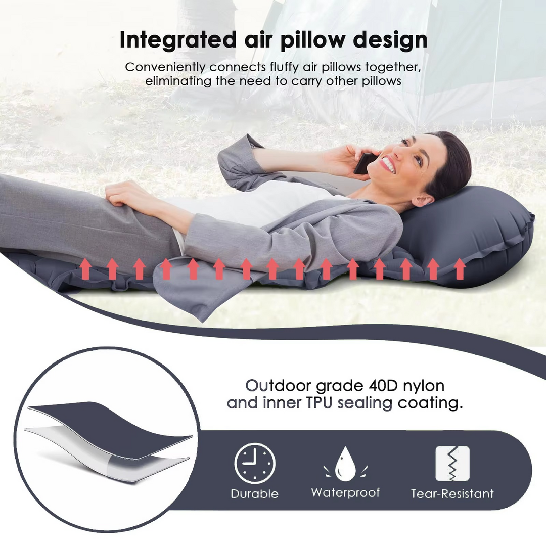 Skanto | Ultra-comfort oppblåsbar campingmadrass med integrert pute og pumpe