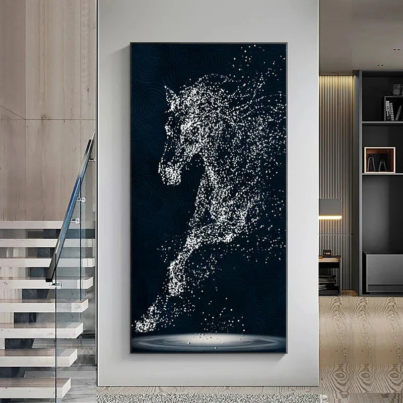 Minimalist Abstract Light Splash Horse Wall Art Fine Art Canvas Prints Equestrian Pictures for Modern Living Room Entryway Foyer Art Decor | Skanto