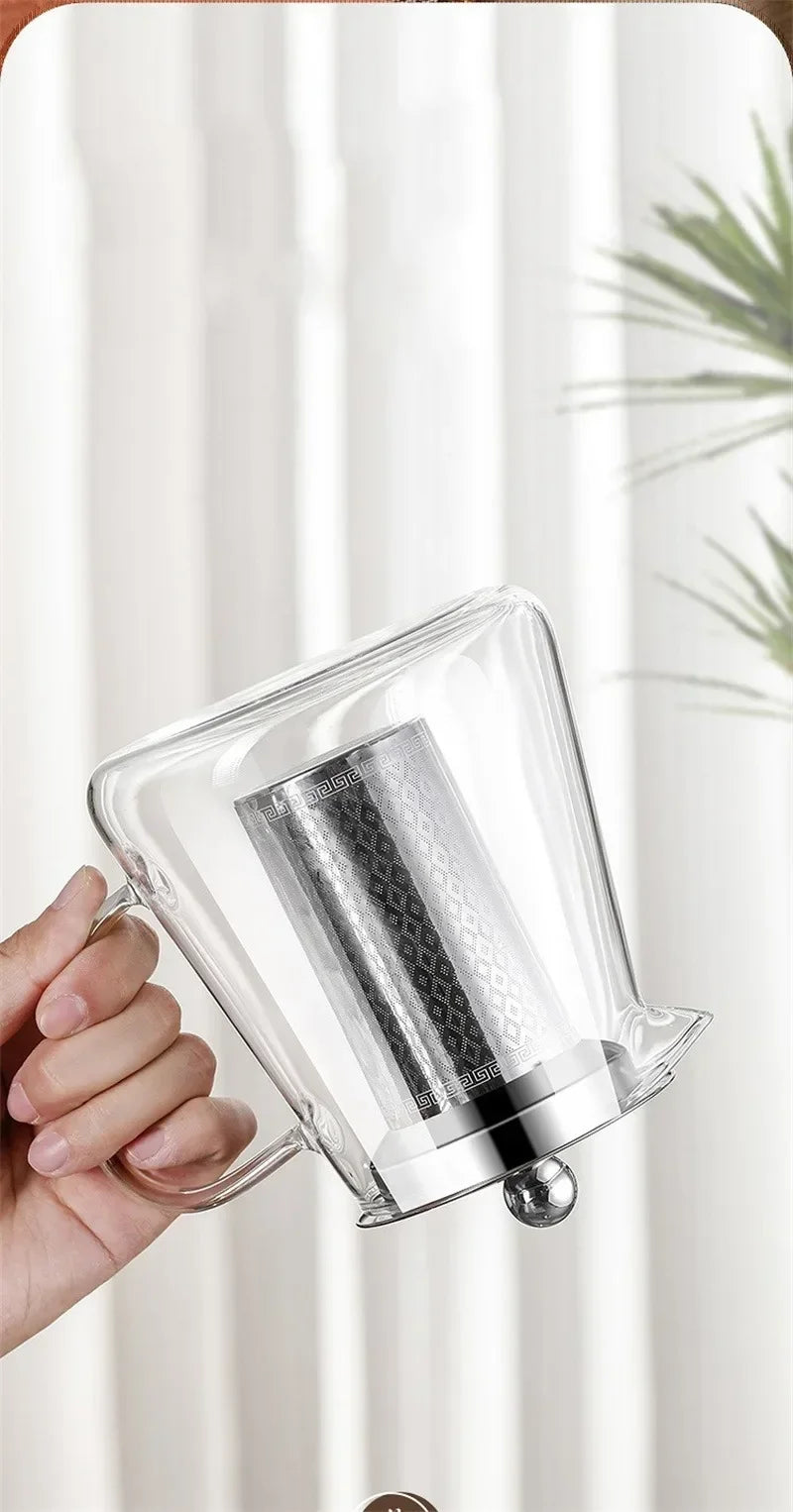 Skanto | 450ml-950ml Varmeresistente Glass Tekanne – Rustfritt Stål Te-sil, Blomstekanne for Kung Fu Te-servise, Puer- og Oolong-te