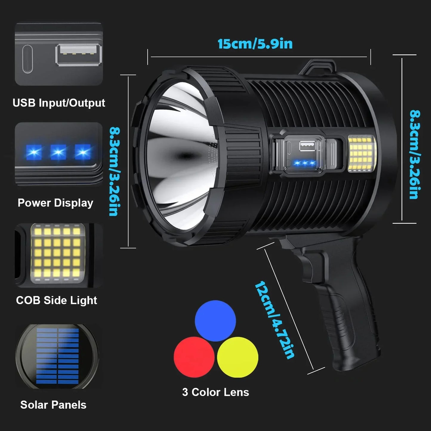 Norvo | Spotlight LuminexPro 900K | 900,000 Lumen | 10,000 mAh Batteri | Sol- og USB-lading | IPX5 Vanntett