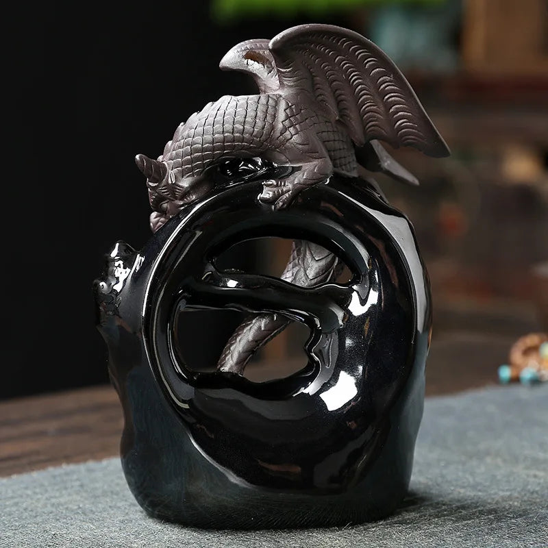 Skanto | Dracarys Keramisk Røkelsesholder | Backflow Design med Drage | Vintage Dekor | For Meditasjon & Aromaterapi