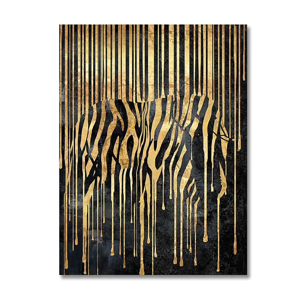 Modern Abstract Golden Zebra Lines Lion Elephant Tiger Wall Art Fine Art Canvas Prints Pictures for Luxury Apartment Living Room Dining Room Art Decor | Skanto