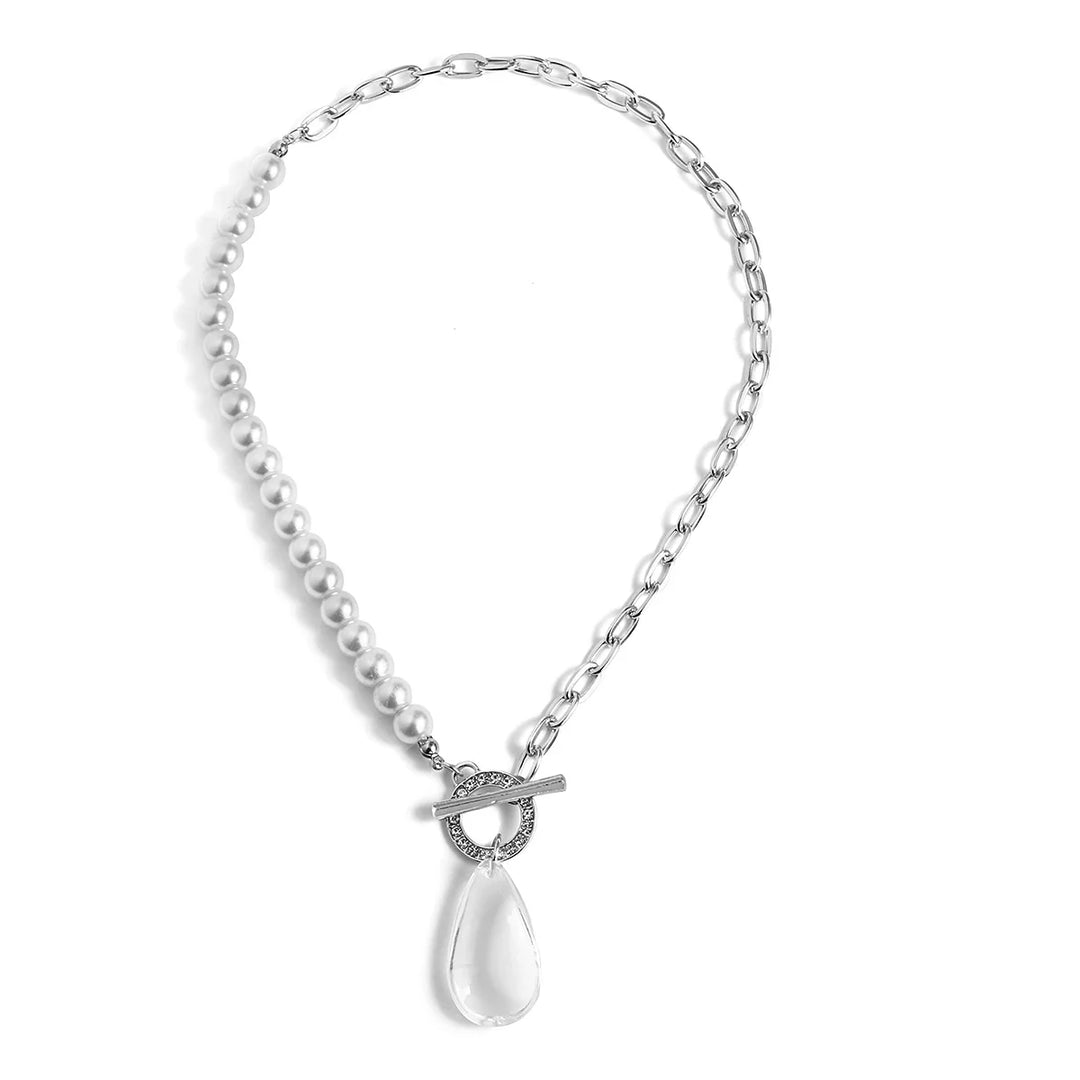 Skanto | Chunky Paperclip Krystall Vanndrop Sirkel Bar Krok Halskjede