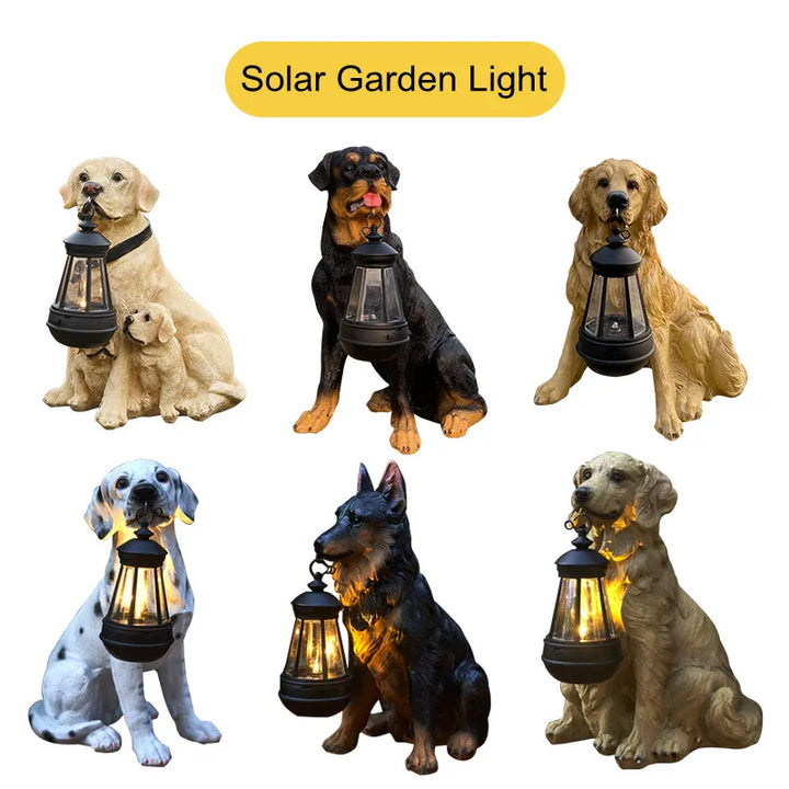 Solenergidrevet utendørs harpiks hundestatue lampe | Skanto
