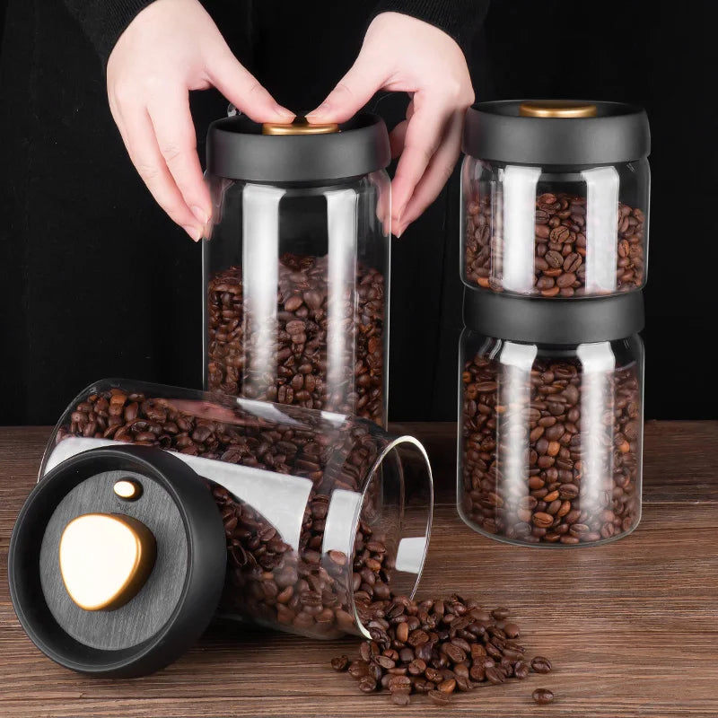 Skanto | GIANXI Vakuumforseglet Kanne, Kaffe Bønner, Glass, Lukket Beholder, Mat, Korn, Søtsaker, Ferskbevaringsbeholder, Kjøkkenutstyr