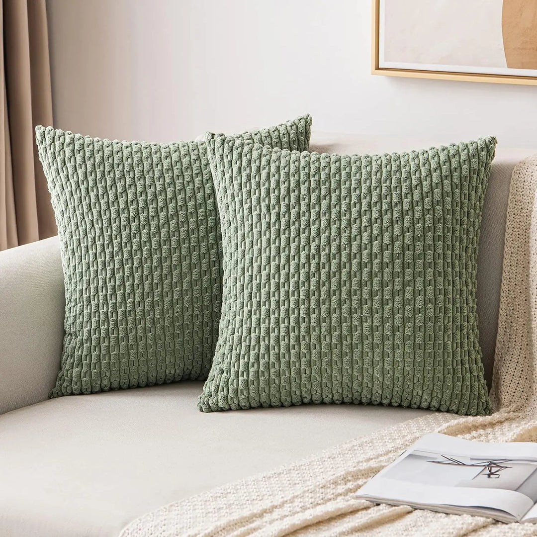 Skanto | Myk Ribbete Fløyels Pyntepute med Striper i Boho Stil for Sofa og Seng