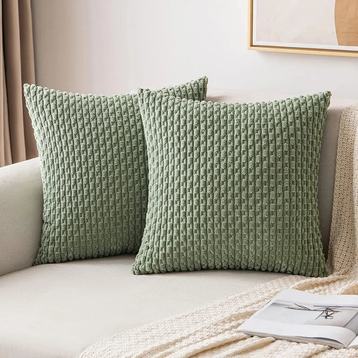 Skanto | Myk Ribbete Fløyels Pyntepute med Striper i Boho Stil for Sofa og Seng