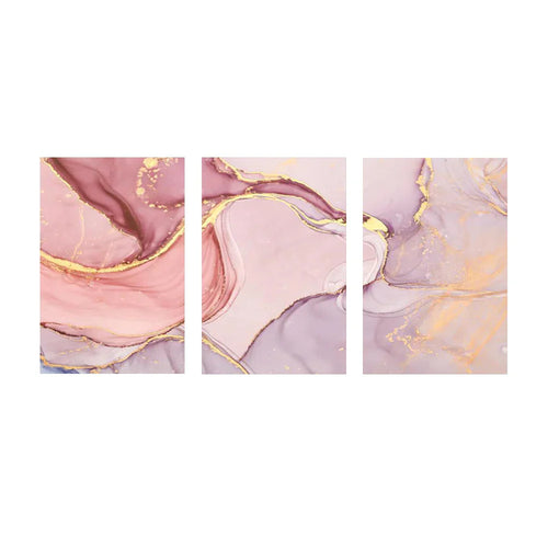 Set av 3 biter Fargerik Gull Rosa Abstrakt Marmortrykk Veggkunst Fin Kunst Lerretstrykk Plakater Bilder For Stue Soverom Hjemmedekorasjon | Skanto