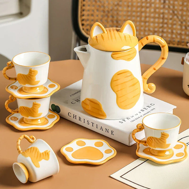 Skanto | Orange Cat Håndlaget Keramisk Kaffe- og Te-sett