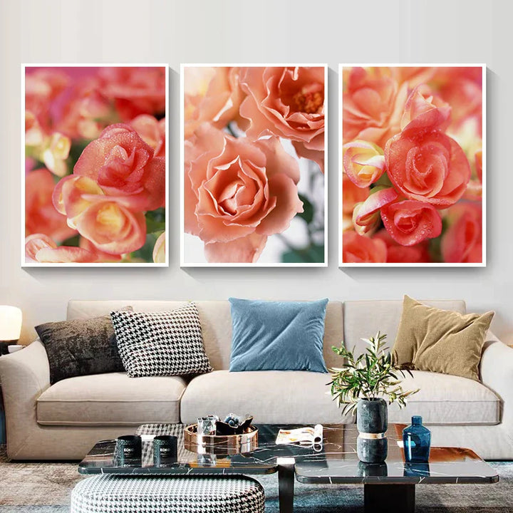 Pink Red Roses Floral Wall Art Fine Art Canvas Prints Modern Botanical Posters Pictures For Living Room, Bedroom Art Decor | Skanto