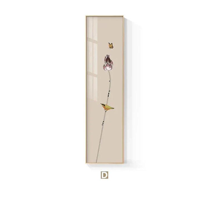 Minimalist Floral Bird & Butterfly Wall Art Fine Art Canvas Prints Tall Vertical Pictures for Foyer Lobby Reception Room Art Decor | Skanto