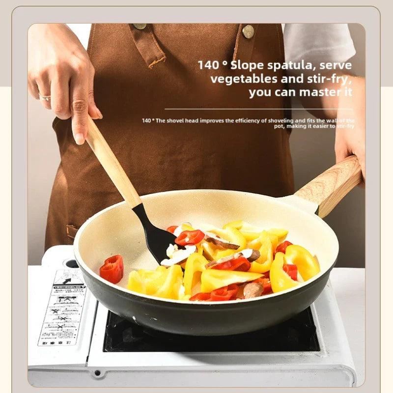 Norvo | Culinora Silikon Kjøkkenutensiler Sett | Varmeresistent opp til 230 °C | 12-delt med Trehåndtak | Visp, Spatel, Tang & mer