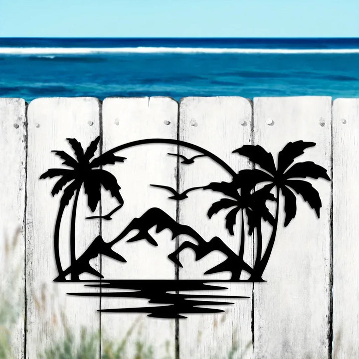 Tropical Island Palm Metal Plaque Wall Decor for Living Dining Room Creative Home Decor | Skanto