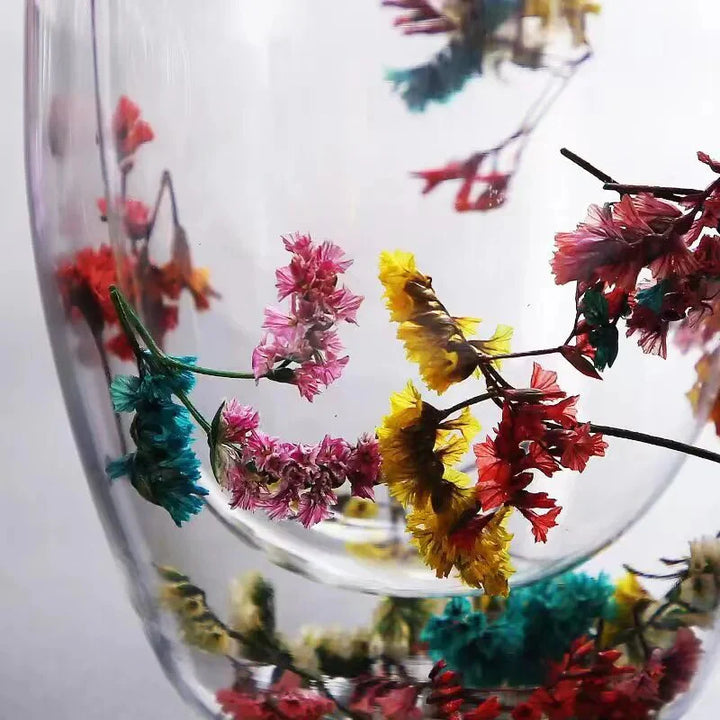 2stk Tørkede Blomster Dobbelveggs Glasskopp