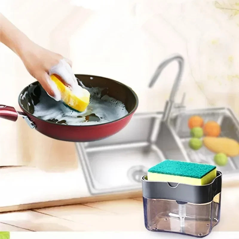 Kjøkken såpe dispenser med svampholder | Trykk-type Skanto